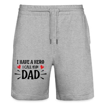 I Have A Hero, I Call Him Dad - Stanley/Stella Trainer Unisex Organic Jogging Shorts - heather grey - Front - Nik (191cm) & Marisol (170cm)