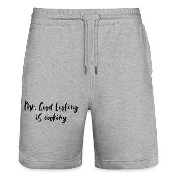 Mr. Good Looking is cooking - for sexy chefs - Stanley/Stella Trainer Unisex Organic Jogging Shorts - heather grey - Front - Nik (191cm) & Marisol (170cm)