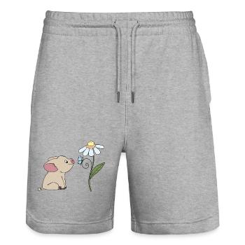 Schweinchen und Schmetterling - Stanley/Stella Unisex Bio Joggingshorts Trainer  - Grau meliert - Vorne - Nik (191cm) & Marisol (170cm)