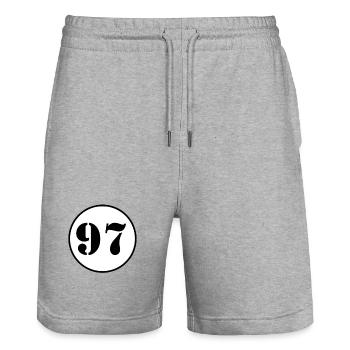 NUMÉRO 97 quatre-vingt dix sept cadeau d'anniversaire - Short de jogging bio TRAINER Stanley/Stella unisexe - gris chiné - Devant - Nik (191cm) & Marisol (170cm)