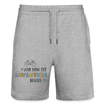 Drôles de proverbes pour les cyclistes - Short de jogging bio TRAINER Stanley/Stella unisexe - gris chiné - Devant - Nik (191cm) & Marisol (170cm)