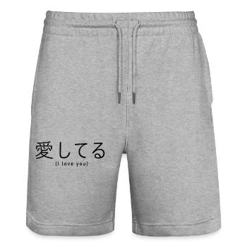 Ich liebe dich Kanji (japanisch) - Stanley/Stella Unisex Bio Joggingshorts Trainer  - Grau meliert - Vorne - Nik (191cm) & Marisol (170cm)