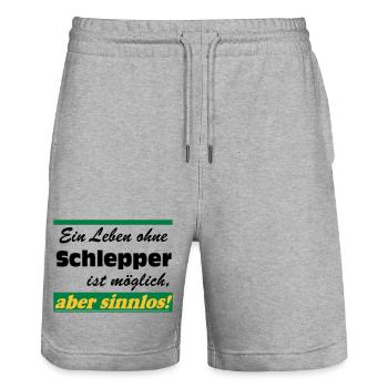 Traktor , Trecker , Schlepper Leben sinnlos .(25) - Stanley/Stella Unisex Bio Joggingshorts Trainer  - Grau meliert - Vorne - Nik (191cm) & Marisol (170cm)