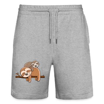 Zwei faule Faultiere I Chillende Tiere I Faulenzer - Stanley/Stella Unisex Bio Joggingshorts Trainer  - Grau meliert - Vorne - Nik (191cm) & Marisol (170cm)