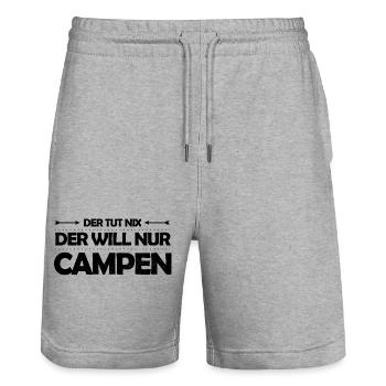 Der tut nix – der will nur campen Camping Spruch - Stanley/Stella Unisex Bio Joggingshorts Trainer  - Grau meliert - Vorne - Nik (191cm) & Marisol (170cm)