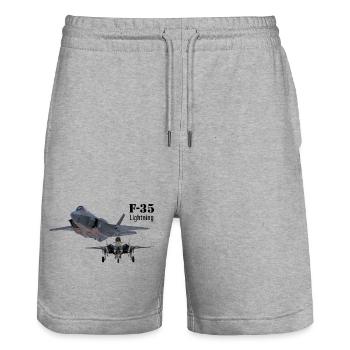 F-35 - Stanley/Stella Trainer Unisex Organic Jogging Shorts - heather grey - Front - Nik (191cm) & Marisol (170cm)