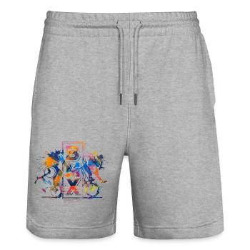 Vélo BMX - Equitation BMX - BMX enfants & adultes - Short de jogging bio TRAINER Stanley/Stella unisexe - gris chiné - Devant - Nik (191cm) & Marisol (170cm)