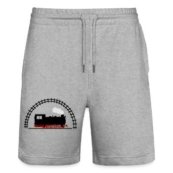 Dampflok Schiene Eisenbahn - Stanley/Stella Unisex Bio Joggingshorts Trainer  - Grau meliert - Vorne - Nik (191cm) & Marisol (170cm)