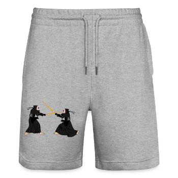 Zwei Kendoka im Kendo-Kampf - Stanley/Stella Unisex Bio Joggingshorts Trainer  - Grau meliert - Vorne - Nik (191cm) & Marisol (170cm)