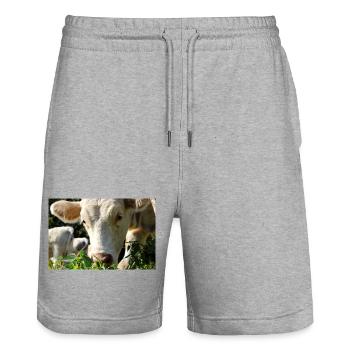 Affiche vache - Short de jogging bio TRAINER Stanley/Stella unisexe - gris chiné - Devant - Nik (191cm) & Marisol (170cm)