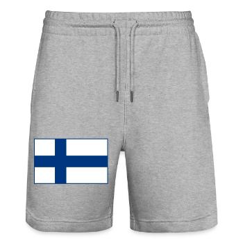 Finland Flag - Stanley/Stella Trainer Unisex Organic Jogging Shorts - heather grey - Front - Nik (191cm) & Marisol (170cm)