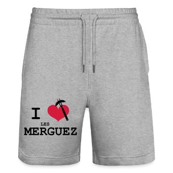 Ich liebe les Merguez - Stanley/Stella Unisex Bio Joggingshorts Trainer  - Grau meliert - Vorne - Nik (191cm) & Marisol (170cm)
