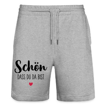 Schön dass du da bist Herz - Stanley/Stella Unisex Bio Joggingshorts Trainer  - Grau meliert - Vorne - Nik (191cm) & Marisol (170cm)
