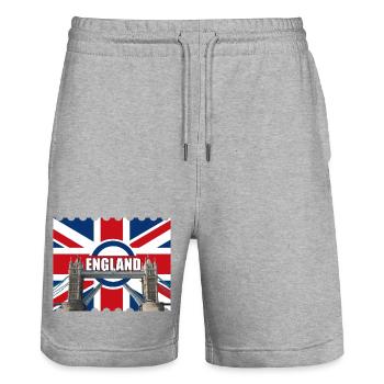 England Flag Tower Bridge - Stanley/Stella Trainer Unisex Organic Jogging Shorts - heather grey - Front - Nik (191cm) & Marisol (170cm)