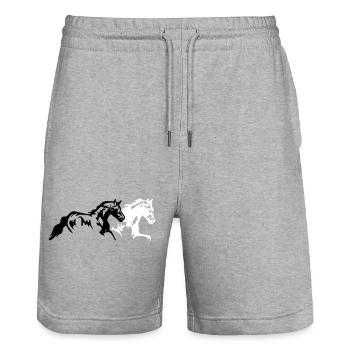 horses stallion mare foal - Stanley/Stella Trainer Unisex Organic Jogging Shorts - heather grey - Front - Nik (191cm) & Marisol (170cm)