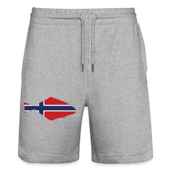 Halibut Norway for anglers who fish in the fjord - Stanley/Stella Trainer Unisex Organic Jogging Shorts - heather grey - Front - Nik (191cm) & Marisol (170cm)