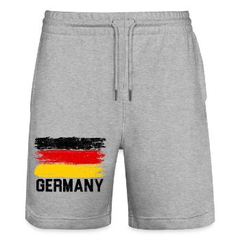Lebhaftes rotes Gelbes Flaggen-Splash - Stanley/Stella Unisex Bio Joggingshorts Trainer  - Grau meliert - Vorne - Nik (191cm) & Marisol (170cm)