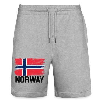 Nordic Grunge Norway Flag - Stanley/Stella Trainer Unisex Organic Jogging Shorts - heather grey - Front - Nik (191cm) & Marisol (170cm)