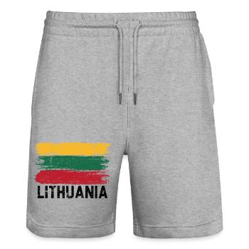 Vibrant Tricolor Brush Strokes - Stanley/Stella Trainer Unisex Organic Jogging Shorts - heather grey - Front - Nik (191cm) & Marisol (170cm)