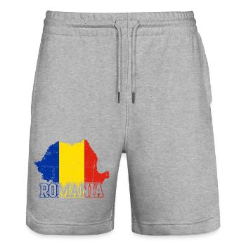 Romania Map Flag Emblem - Stanley/Stella Trainer Unisex Organic Jogging Shorts - heather grey - Front - Nik (191cm) & Marisol (170cm)