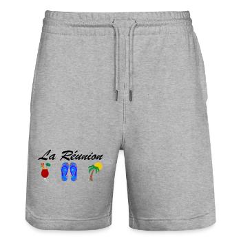 Tee shirt La réunion soleil rhum océan plage - Short de jogging bio TRAINER Stanley/Stella unisexe - gris chiné - Devant - Nik (191cm) & Marisol (170cm)