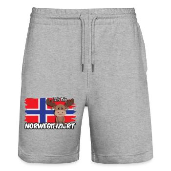 Ich bin Norwegifiziert Spruch Flagge Elch - Stanley/Stella Unisex Bio Joggingshorts Trainer  - Grau meliert - Vorne - Nik (191cm) & Marisol (170cm)