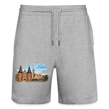 Lübeck - Stanley/Stella Trainer Unisex Organic Jogging Shorts - heather grey - Front - Nik (191cm) & Marisol (170cm)