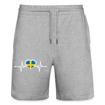 Schweden Flagge Herz Herzschlag Design - Stanley/Stella Unisex Bio Joggingshorts Trainer  - Grau meliert - Vorne - Nik (191cm) & Marisol (170cm)
