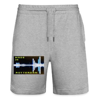Futuristic Rotterdam Skyline Reflection - Stanley/Stella Trainer Unisex Organic Jogging Shorts - heather grey - Front - Nik (191cm) & Marisol (170cm)