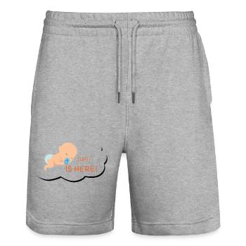 Baby is here - Stanley/Stella Trainer Unisex Organic Jogging Shorts - heather grey - Front - Nik (191cm) & Marisol (170cm)