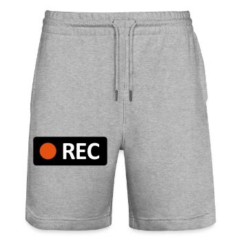 Kamera REC Aufnahmetaste. Aufnehmen, live, rec - Stanley/Stella Unisex Bio Joggingshorts Trainer  - Grau meliert - Vorne - Nik (191cm) & Marisol (170cm)