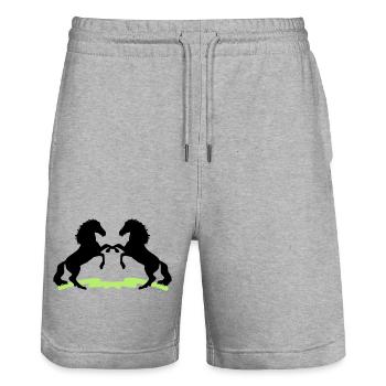 Chevaux - Short de jogging bio TRAINER Stanley/Stella unisexe - gris chiné - Devant - Nik (191cm) & Marisol (170cm)