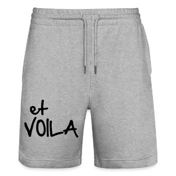 ET VOILA - Stanley/Stella Unisex Bio Joggingshorts Trainer  - Grau meliert - Vorne - Nik (191cm) & Marisol (170cm)
