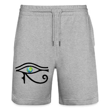 Look at the world (black) - Stanley/Stella Trainer Unisex Organic Jogging Shorts - heather grey - Front - Nik (191cm) & Marisol (170cm)