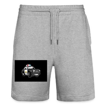 police - Stanley/Stella Trainer Unisex Organic Jogging Shorts - heather grey - Front - Nik (191cm) & Marisol (170cm)