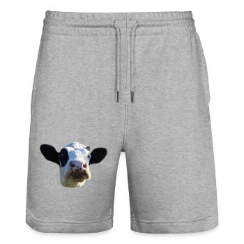 drôle vache tête de vache noir et blanc cadeau fermier - Short de jogging bio TRAINER Stanley/Stella unisexe - gris chiné - Devant - Nik (191cm) & Marisol (170cm)