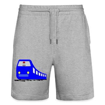 Train ou métro sur les rails avec chauffeur - Short de jogging bio TRAINER Stanley/Stella unisexe - gris chiné - Devant - Nik (191cm) & Marisol (170cm)