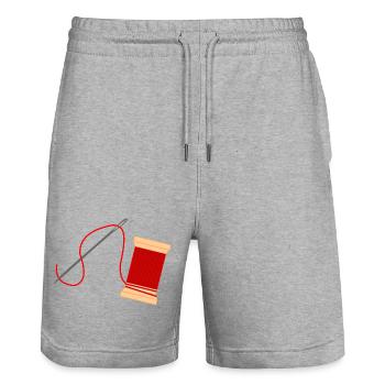 Needle and thread logo embroidery - Stanley/Stella Trainer Unisex Organic Jogging Shorts - heather grey - Front - Nik (191cm) & Marisol (170cm)