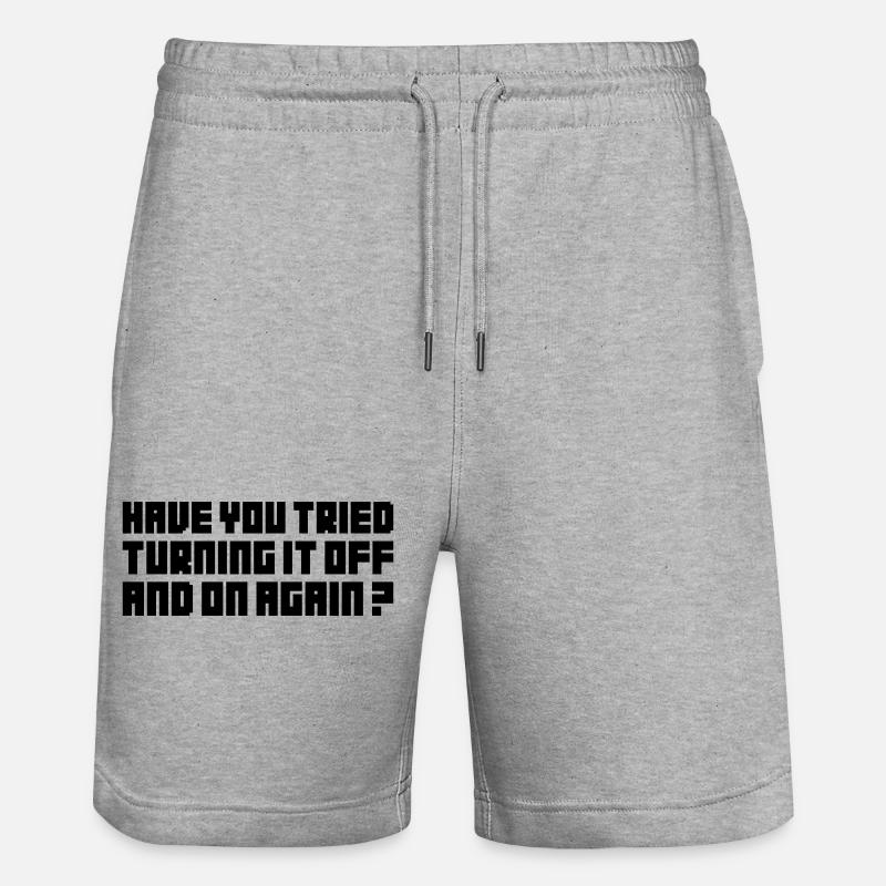 Turning It Off – Nerdiges Computer Statemen - Stanley/Stella Unisex Bio Joggingshorts Trainer  - Grau meliert