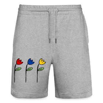 flower. FLOWER. nature. Ecology. happiness. Zen. Ann - Stanley/Stella Trainer Unisex Organic Jogging Shorts - heather grey - Front - Nik (191cm) & Marisol (170cm)