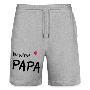 Du wirst Papa - Stanley/Stella Unisex Bio Joggingshorts Trainer  - Grau meliert - Vorne - Nik (191cm) & Marisol (170cm)