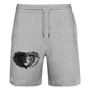 Double lion portrait in black and white - Stanley/Stella Trainer Unisex Organic Jogging Shorts - heather grey - Front - Nik (191cm) & Marisol (170cm)