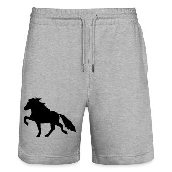 Cheval islandais puissant Tölt 7 - Short de jogging bio TRAINER Stanley/Stella unisexe - gris chiné - Devant - Nik (191cm) & Marisol (170cm)