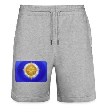 Lumière de la création de la protection divine 1 - Short de jogging bio TRAINER Stanley/Stella unisexe - gris chiné - Devant - Nik (191cm) & Marisol (170cm)