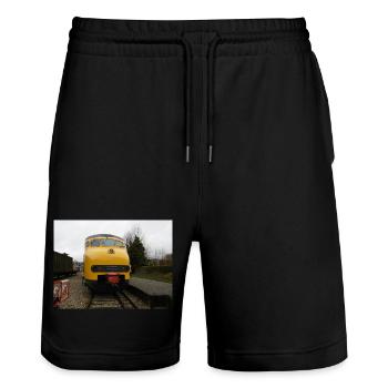 MAT 64 im Eisenbahnmuseum - Stanley/Stella Unisex Bio Joggingshorts Trainer  - Schwarz - Vorne - Nik (191cm) & Marisol (170cm)