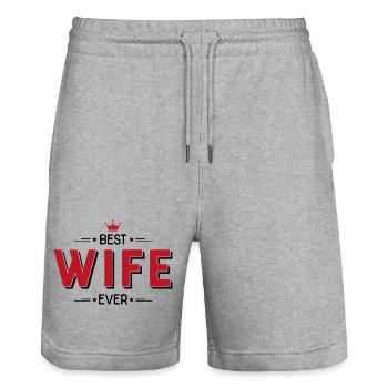 wife - Stanley/Stella Trainer Unisex Organic Jogging Shorts - heather grey - Front - Nik (191cm) & Marisol (170cm)