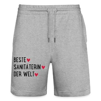 beste sanitäterin der welt - Stanley/Stella Unisex Bio Joggingshorts Trainer  - Grau meliert - Vorne - Nik (191cm) & Marisol (170cm)