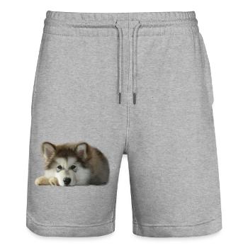 Maia Malamute Welpe - Stanley/Stella Unisex Bio Joggingshorts Trainer  - Grau meliert - Vorne - Nik (191cm) & Marisol (170cm)