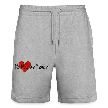 It's Now or Never | Song Shirt - Stanley/Stella Unisex Bio Joggingshorts Trainer  - Grau meliert - Vorne - Nik (191cm) & Marisol (170cm)