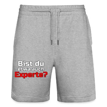 Experte Profi Arbeit Virus Sprüche - Stanley/Stella Unisex Bio Joggingshorts Trainer  - Grau meliert - Vorne - Nik (191cm) & Marisol (170cm)